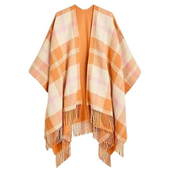 New  Wool J.Crew Fall Flannel Reversible Blanket Scarf Poncho XXS Shrug - Picture 1 of 8